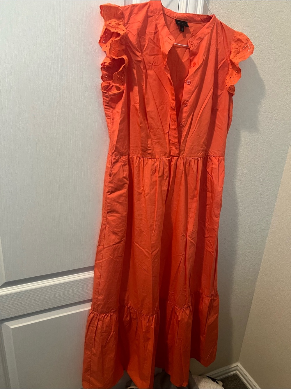 Who What Wear Bright Orange Ruffle Sleeve Midi Dress